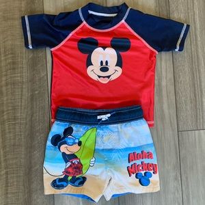 Mickey Mouse Toddler Boys Two Piece Set Rashguard Top & Swimming Trunks Size 2T